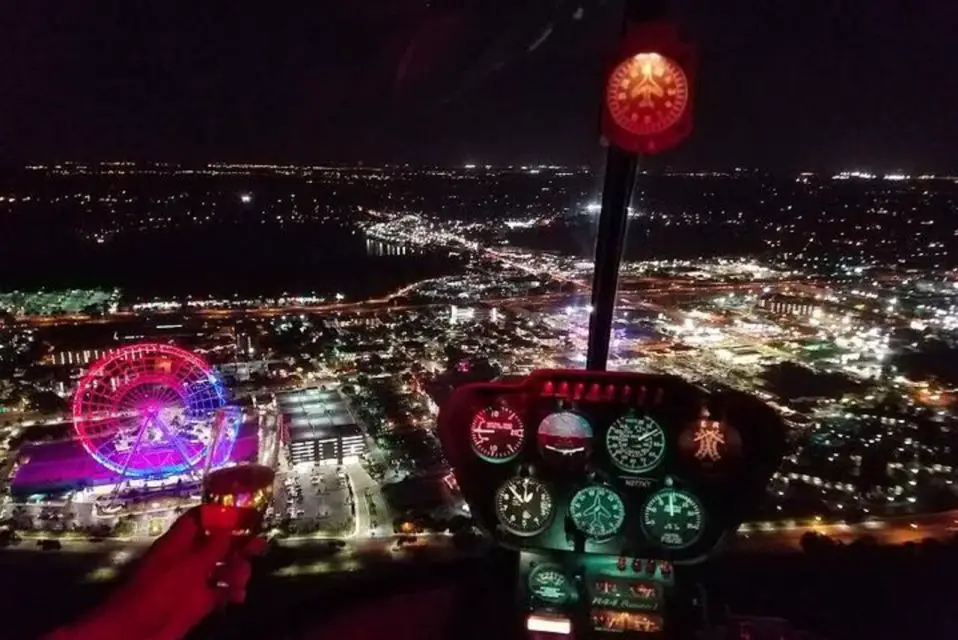 Theme Parks At Night Helicopter Flight